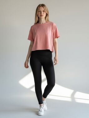 Relaxed Short-Sleeve Crewneck Tee in Coral Pink